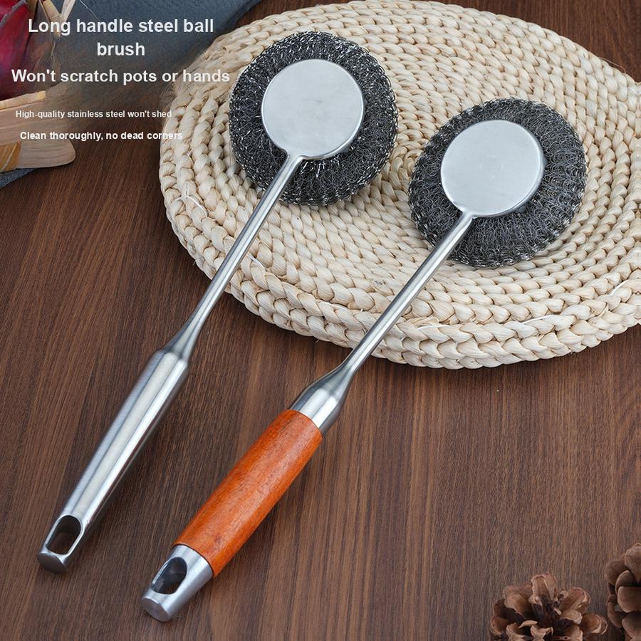 2 Pcs Stainless Steel Pot Brush with Thick Handle, Kitchen Cleaning Brush for Pots and Pans, Stainless Steel Wire Ball Brush