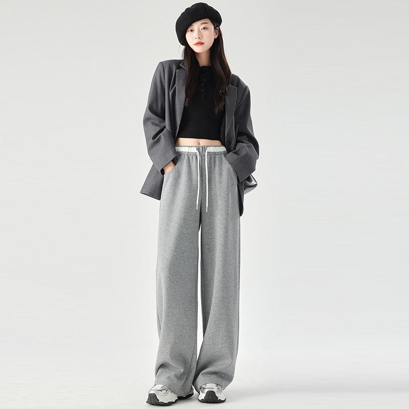 Damen Jogginghose mit weitem Bein, lockere, sportliche Freizeithose, Frühling, Herbst, Kordelzug, modisches Design, Jogginghose, hohe Taille, elastische Sporthose