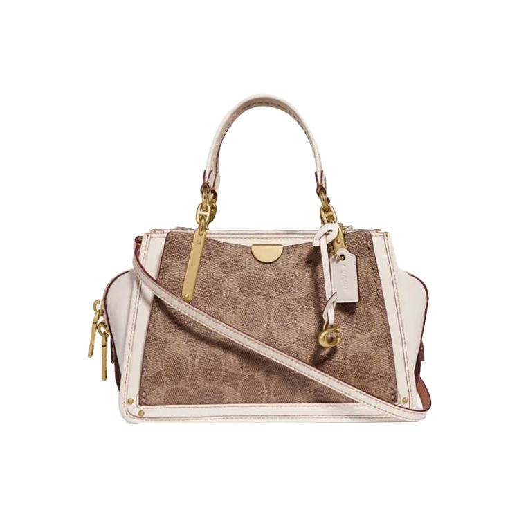 COACH Dreamer Canvas With Calfskin Portable Crossbody Bag, Shoulder Bag Small Women's White & Light Brown 54117-B4NQ5