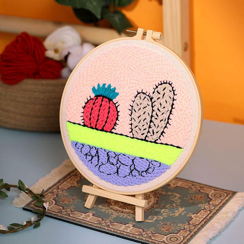 Russian DIY Punch Needle Embroidery Kit: Includes Yarn, Needle, Latch Hook, & Hoop for Knitting & Ornament Crafting