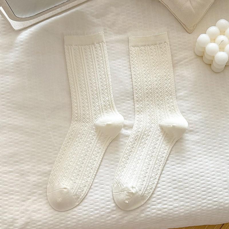 Socks Pure Cotton Medium Tube Socks Spring And Autumn Thin Cream Cute Bow Polka Dot Love Lace Stacking Socks