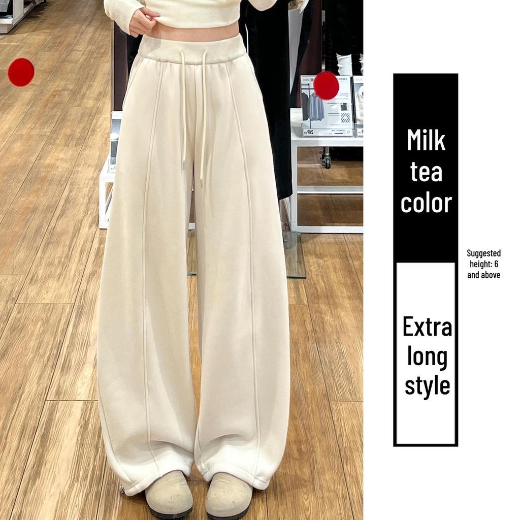 Women's Yellow Velvet Wide-Leg High-Waist Banana Pants - Autumn/Winter