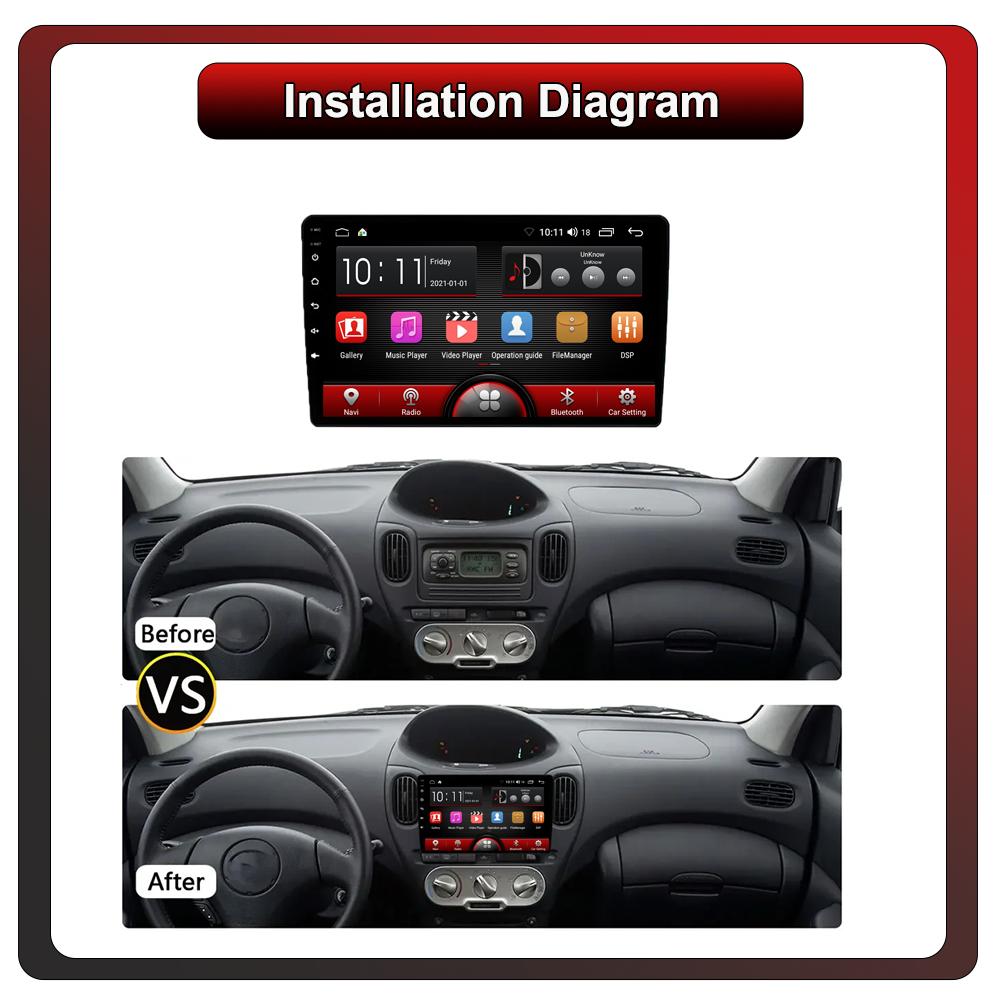 2Din Android Car-Play Car Radio,Toyota FunCargo Yaris Verso 1999-2006,Multimedia Player Head Unit Stereo GPS Navigation BT WIFI,1+16GB