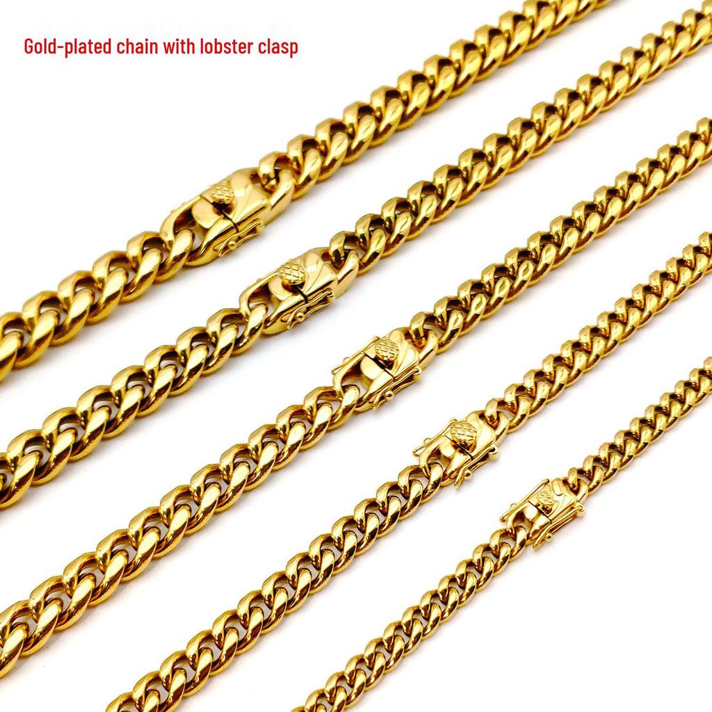 Men's Hip Hop Round Polished Titanium Steel Cuban Chain Necklace