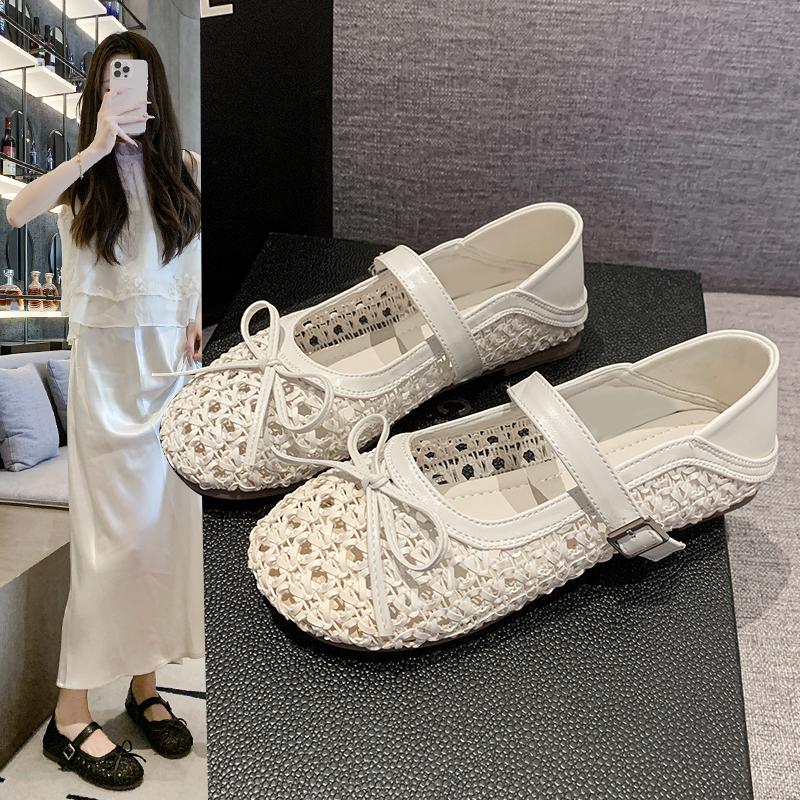 Fashion 2025Mesh Breathable Rhinestone Fashion Versatile Women's New Foreign Style Niche Belt Flat Soft Soled  Jane Shoes Womens Shoes