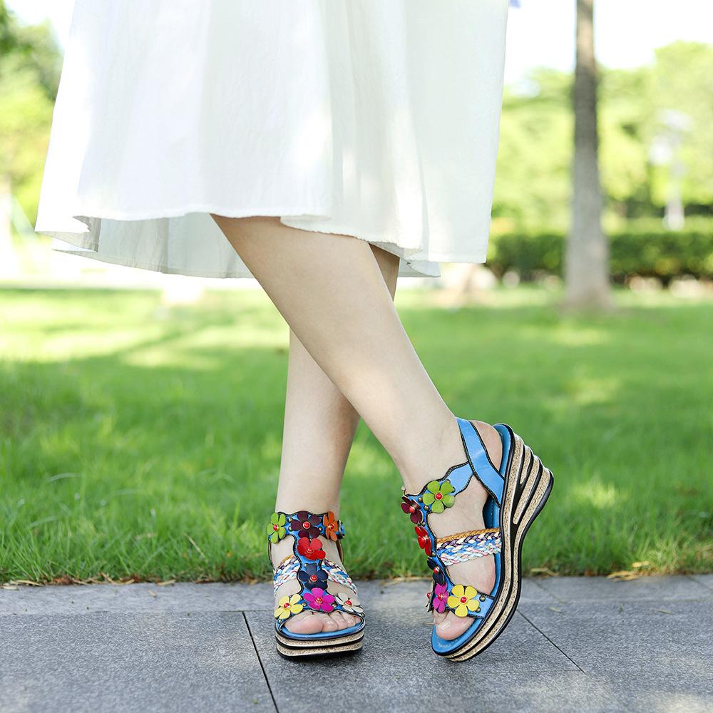 Handmade Painted Slippers For Women Loose Round Toe Ethnic Style Retro Flower Beach Sandals