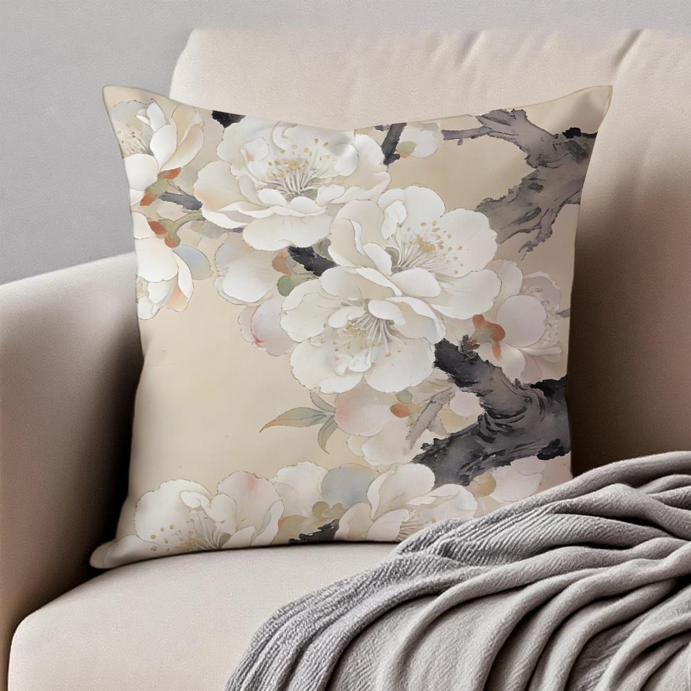 Birkenblüten Aprikosenblüten Frühlingsblumen Kissenbezug Kissenhülle Milbendicht Verdeckter Reißverschluss Kurzflor Sofakissen