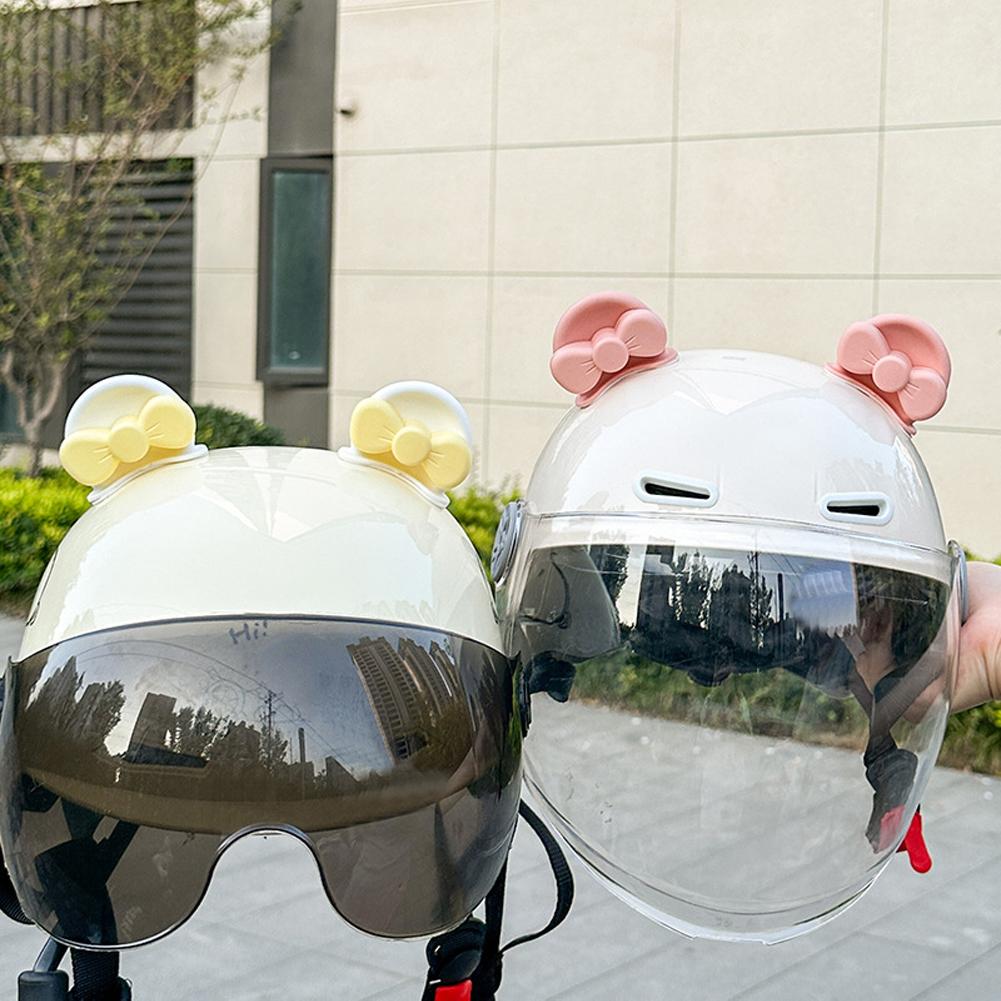 2Pcs Cute Motorcycle Helmet Bear‘s ’Ears with Bow Motocross Electric Bike Helmet and Car Steering Wheel Decroation Accessories Driving Styling