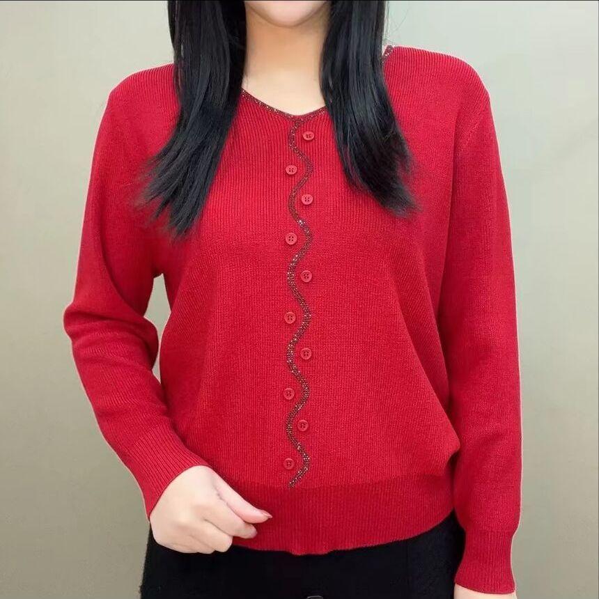 Women's V-Neck Sweater Loose Solid Color Plus Size Knitwear Solid Color Pullover Sweater