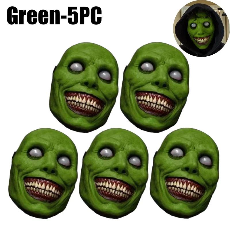Halloween Scary Devil Face Latex Mask White Green Face Smiling Demon Mask Cosplay White-Eyed Devil Mask Horror Props