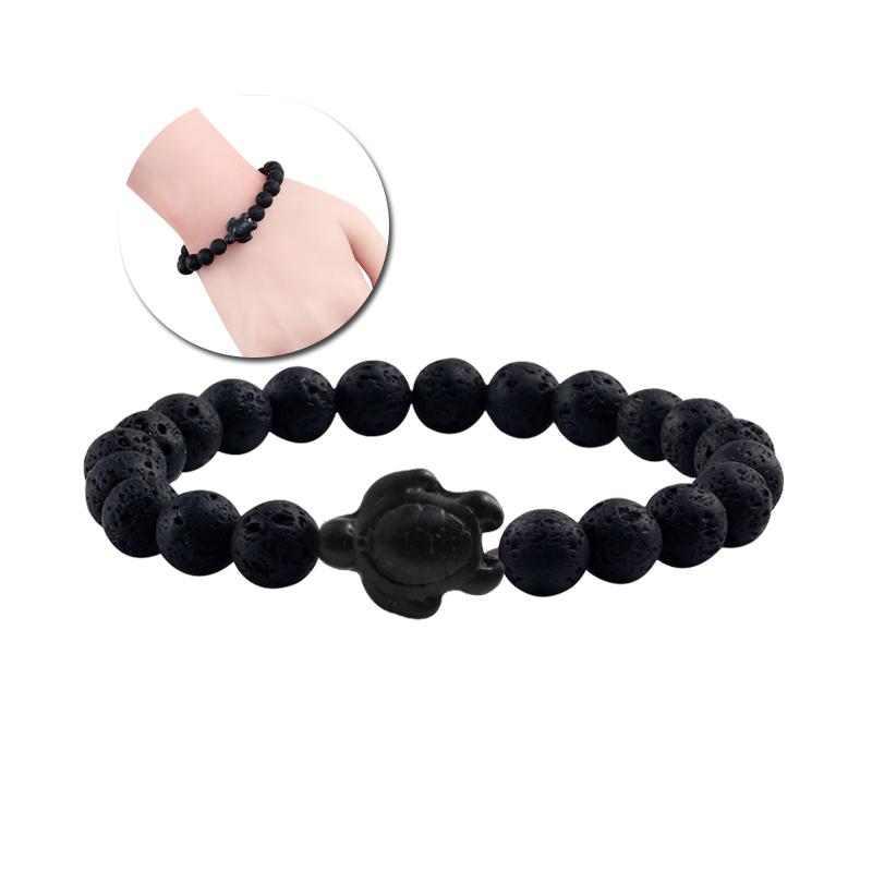 Bracciale con Perline Tartaruga Marina Estiva per Uomo Charms Braccialetti con Pietre Naturali Lava Nera Elastici Gioielli Boho da Donna Regali