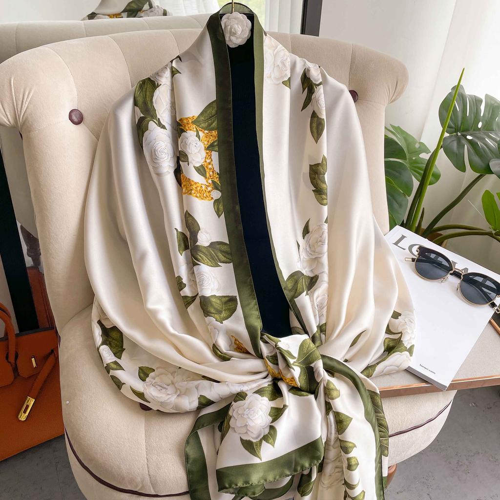 Luxury Design 180X90CM Shawls  Beach Women Square Scarves Popular The Four Seasons Bandanna Sunscreen New Style Silk Scarf