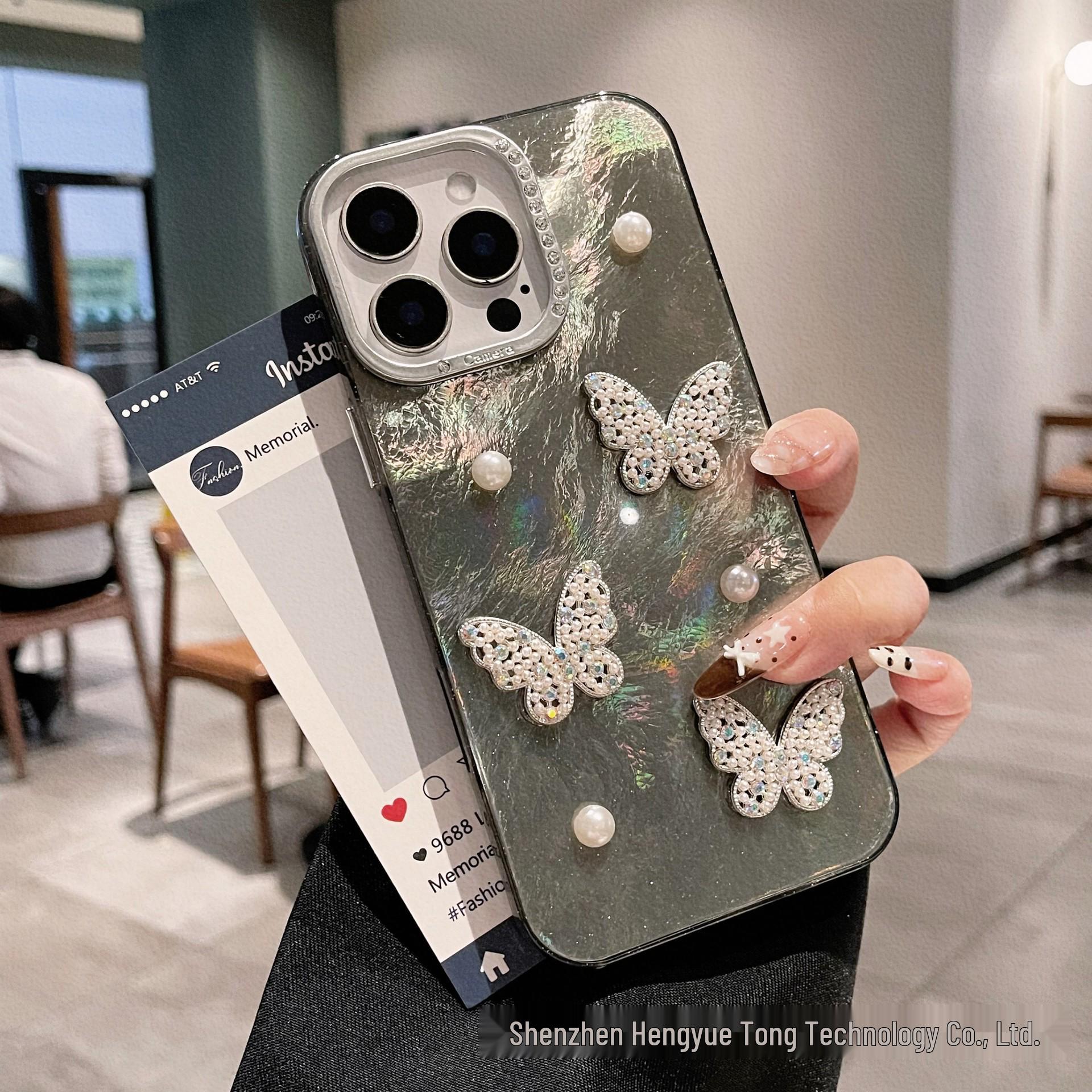 

Pearl Butterfly Texture Foil iPhone 17 Pro Max Case - Light Luxury Feel 11 чёрный