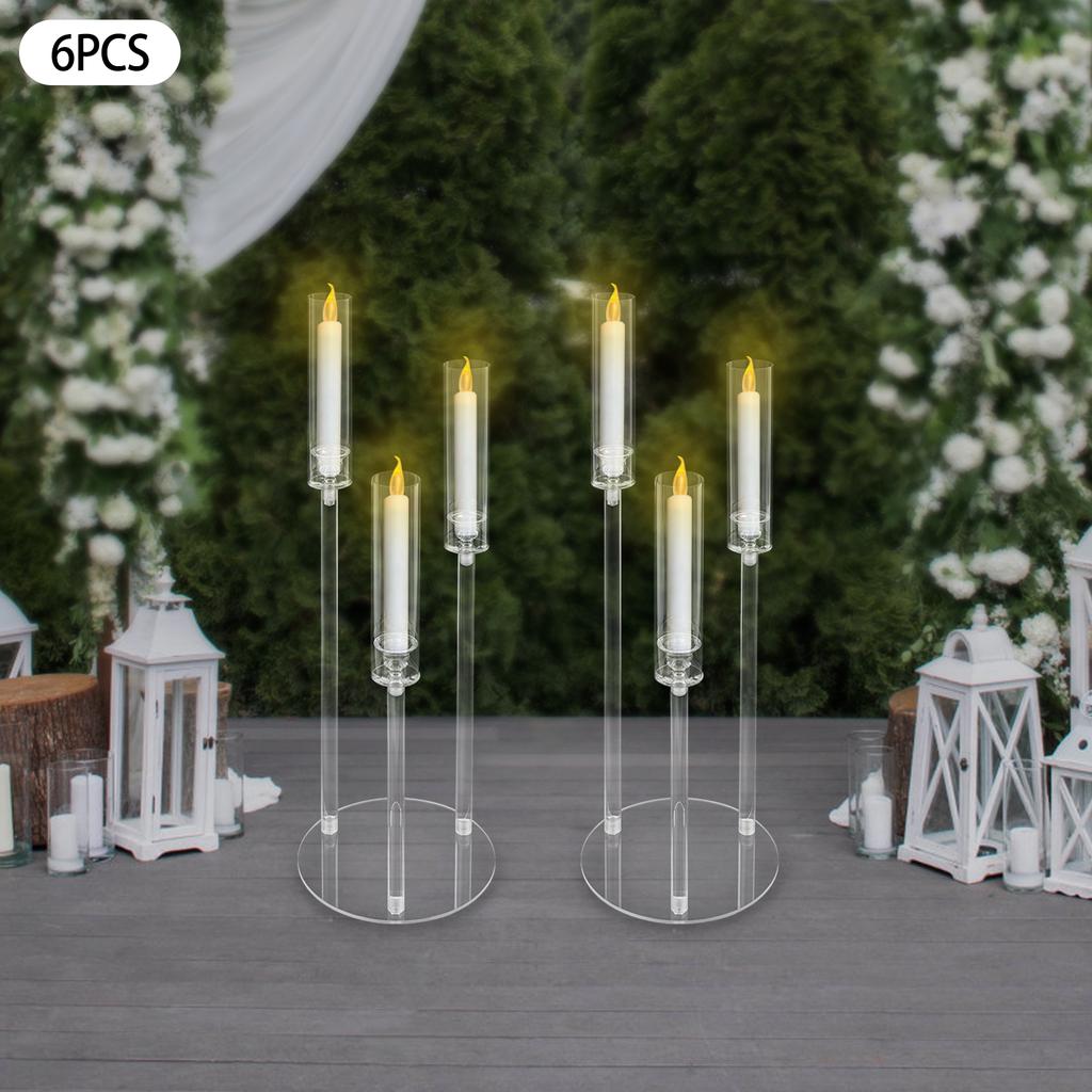 6 Pcs 3 Shades Acrylic Candle Holder,22*76cm Clear Candle Holder Freestanding for Home Decor