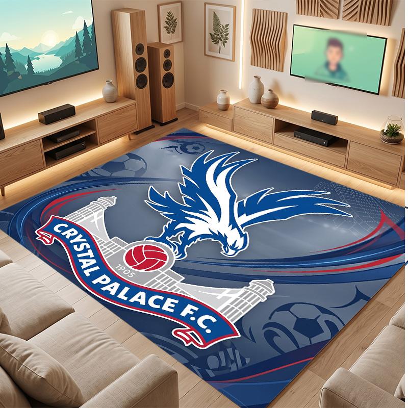 Crystal Palace Football Print Crystal Velvet Rug, Comfortable Water Absorbent Non Slip Indoor Floor Carpet