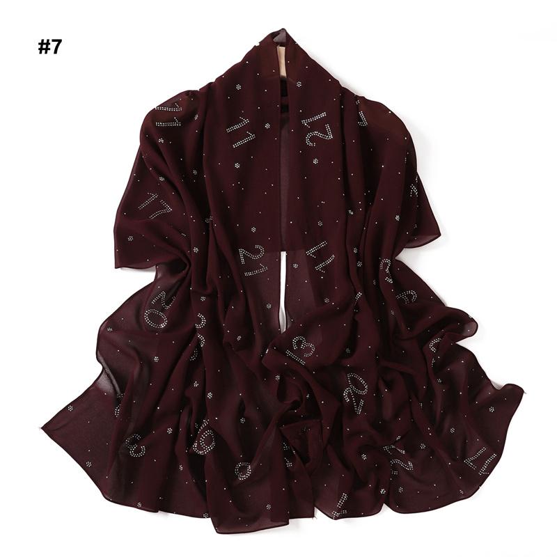 Rhinestone Arabic Numerals Beads Bubble Chiffon Hijab Shawls Women Wrap Elastic Muslim Full Cover Islam Foulards Bonnet Headband