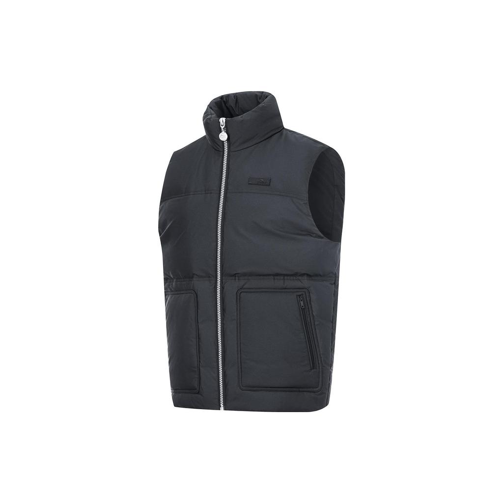 Lining Sports Lifestyle Series Polyester Solid Color Stand Collar Casual Warm Vest Men Vests Black AMRT013-1