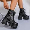 Fashion Chunky High Heel Ankle Boots Women 2025 Thick Platform Punk Gothic Boots Woman Fashion Buckle Lace Up Motorcycle Botas Mujer