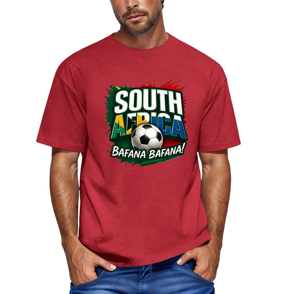 Men's Short Sleeve Crew Neck T-Shirt Featuring South Africa Soccer Graphic Print Bafana Bafana Football Fan Apparel