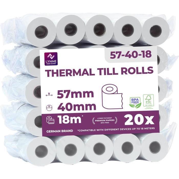 20 Bobines de Rouleaux Thermiques Sans BPA 57mm x 18m