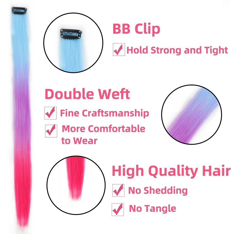 One Card Gradient Hanging Ear Dye Three Color Hair Extension Wig BB Clip Colored Wig Women's Synthetic Wig Halloween Music Festival Party Use