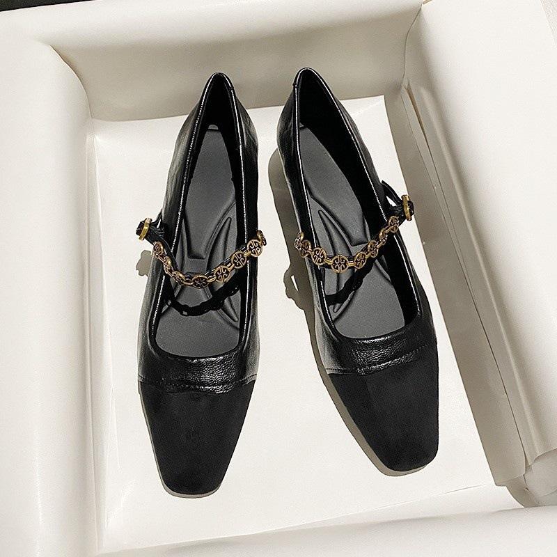 

Retro one-word buckle with Mary Jane s new black suede soft leather high heels women s shallow commuter shoes 35 чорний