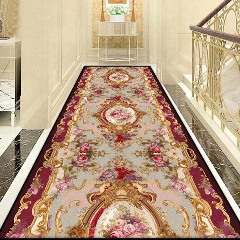 European Style Luxury Long Corridor Carpet Decoration Home Villa Stairs Passageway Runner Rug Customizable Living Room Aisle Mat