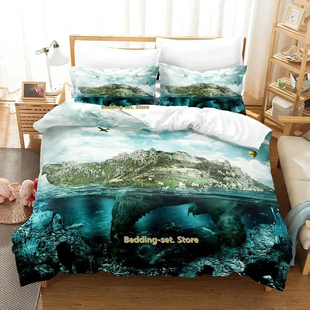 2023 World Turtles Turtle Island Bedding Set Cartoon Anime Three-piece Set Adult Kid Bedroom Duvetcover Sets 3D Kawaii Animal
