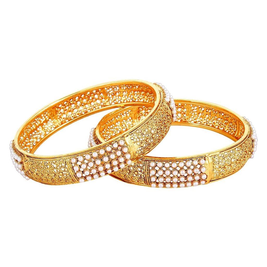 Traditional Gold Plated Pearl Studded Bracelet Bangles Set for Girls and Women