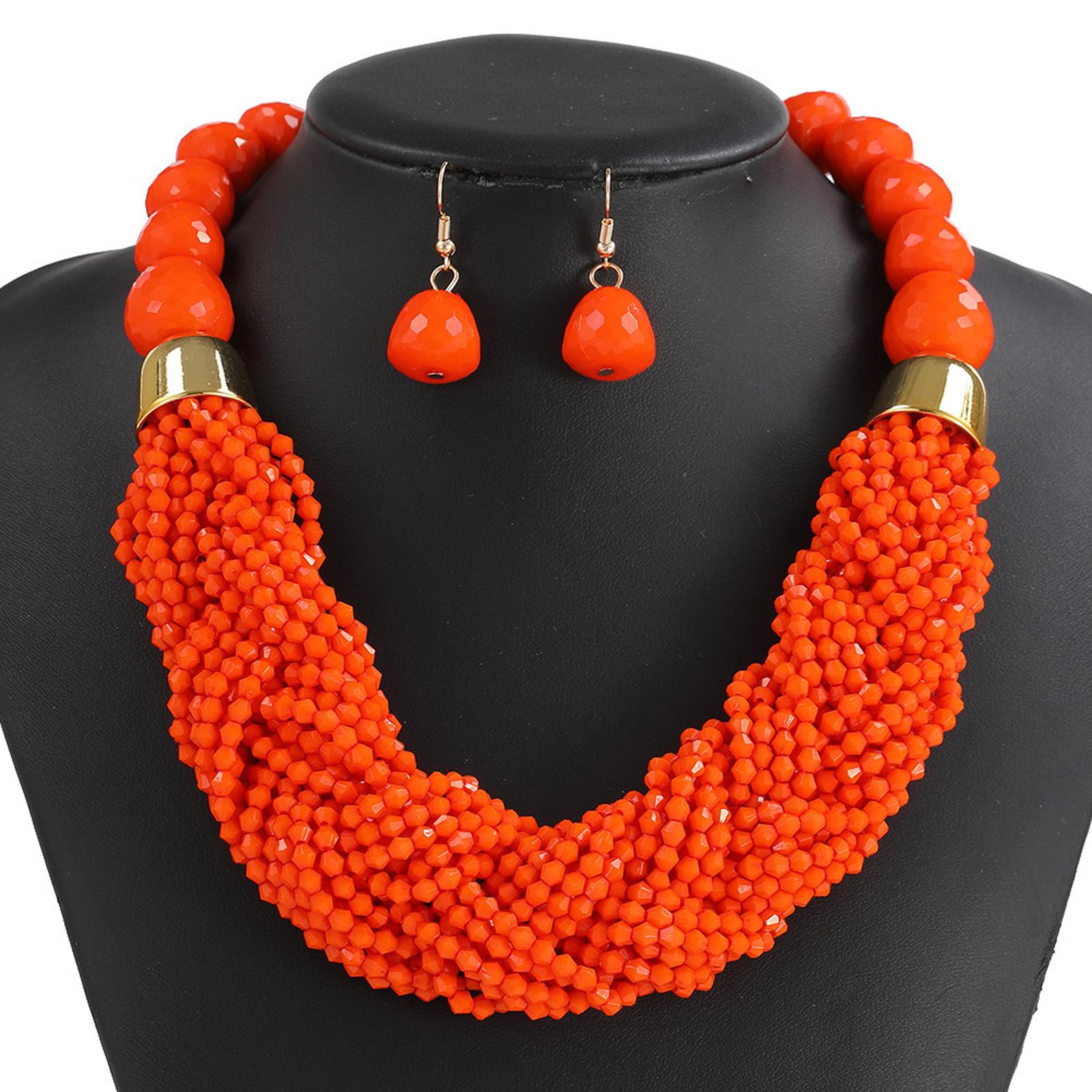 

Багатошаровий набір біжутерії з пластикових намистин Регульоване богемне намисто з сережками для чутливої шкіри Повсякденне носіння