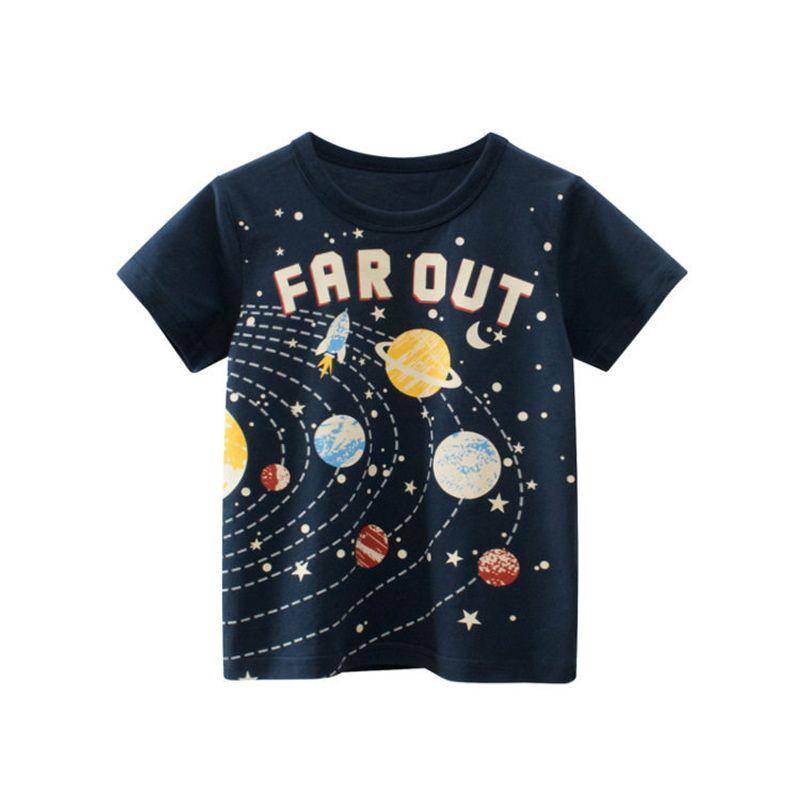 27Kids Planet Rocket Baby Clothes Half Sleeve Children s Clothing Navy blue 90