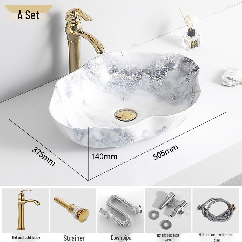 Tengxiang Marble Pattern Ceramic Single Basin Countertop Integrated Sink