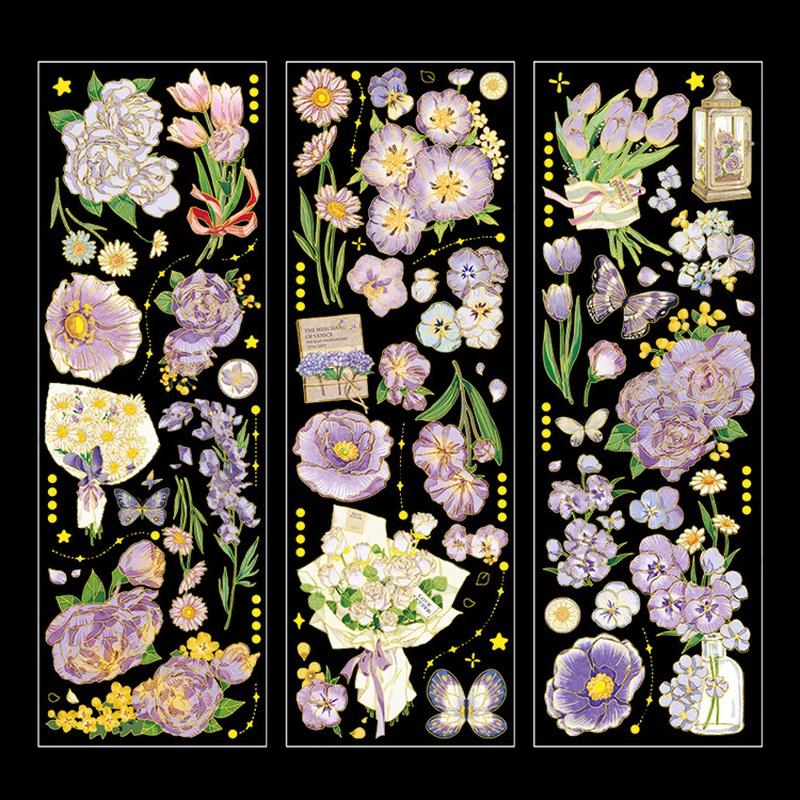 3Pcs/Set 3D Hot Stamping Stickers Four Seasons Flowers Decorative Pvc Stickers Scrapbooking Stick Label Diary Album Stationery