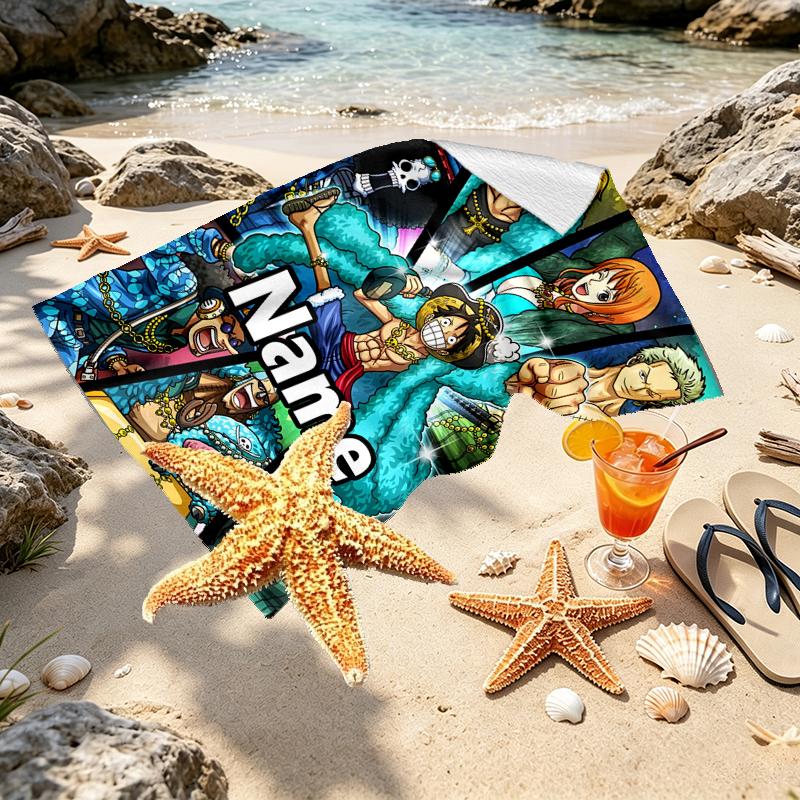 Custom Name Personalized ONE PIECE Print Beach Towel, for Trip Camping Beach Party Home Decor, Birthday Gift for Family & Friends