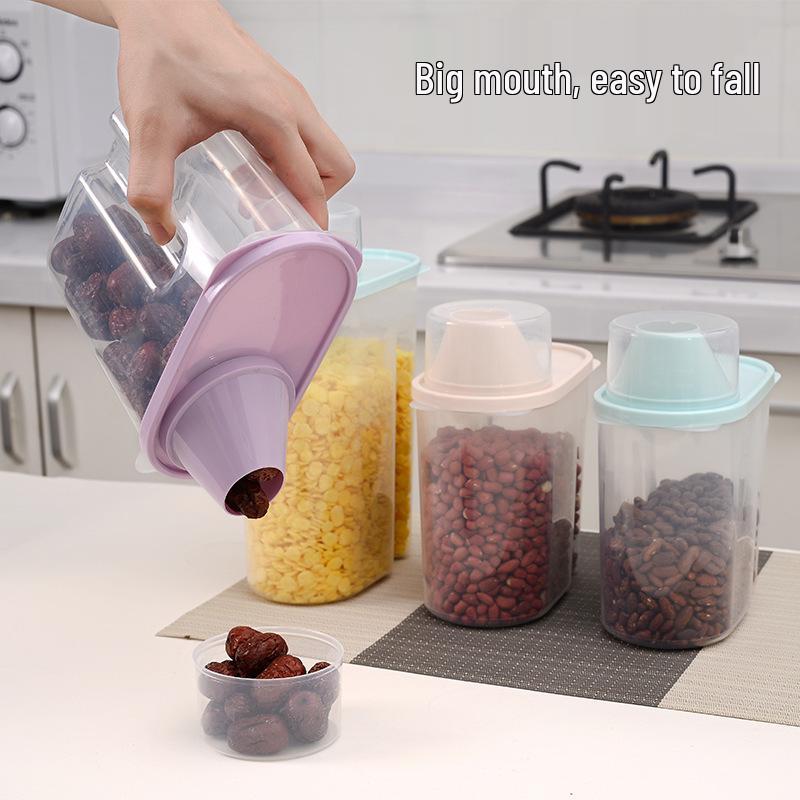 Transparent Plastic Grain Storage Container - Kitchen Organizer Jar for Dried Goods
