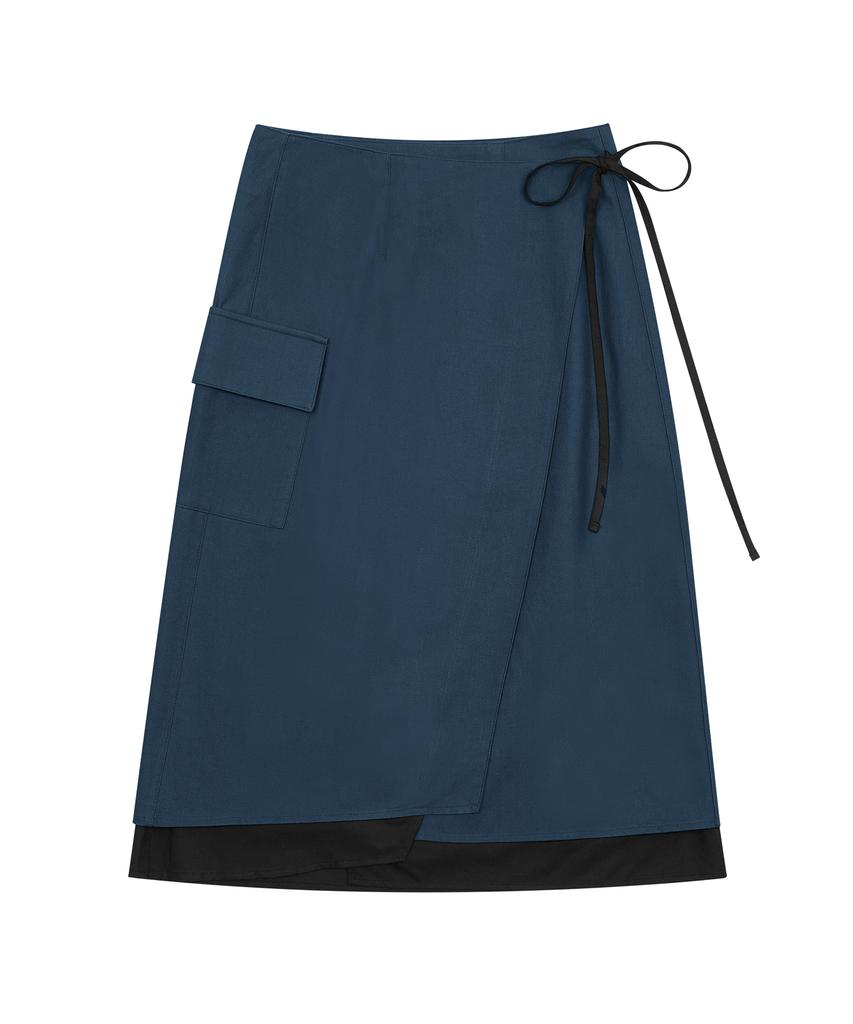 Hye Young Kim Layered Wrap Long Skirt - Navy