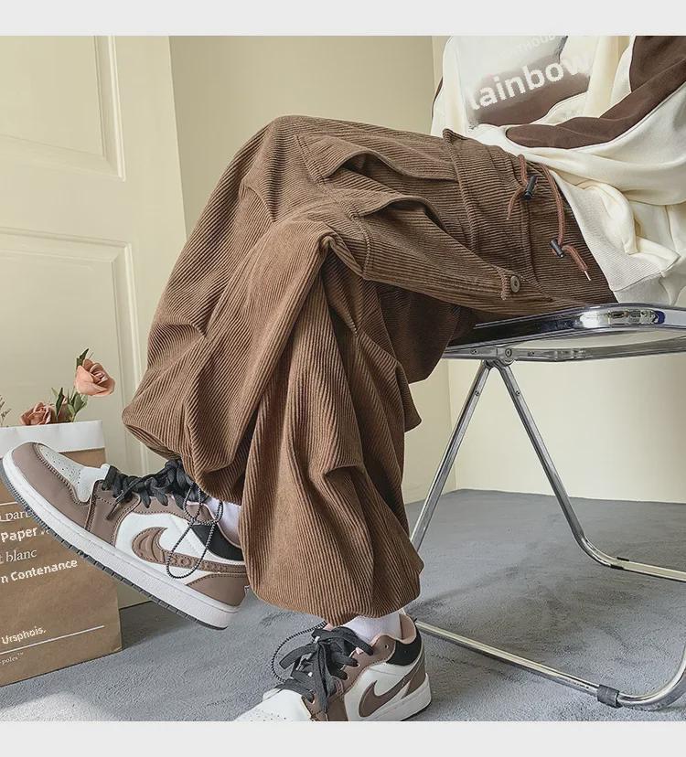 Salopette retrò da uomo in velluto a coste con coulisse e tasche grandi - Spessa e ampia per abbigliamento casual autunnale e invernale.