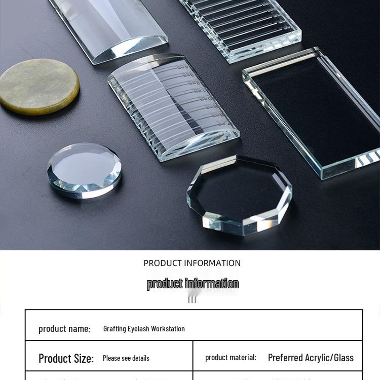 Nástroje pro prodloužení řas: Podložka s lepidlem pro roubování a křišťálový stojánek v kombinaci