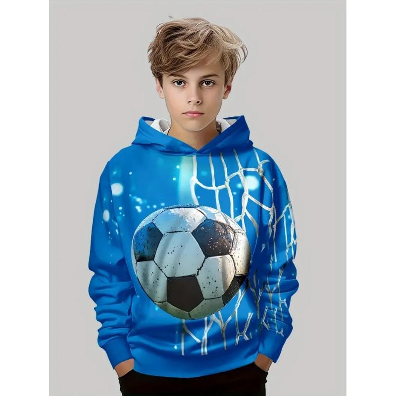 Boys' 3D Soccer Ball Harajuku Print Hoodie Casual Polyester Long Sleeve Fashion Sports Pullover Active Sweatshirt for Running