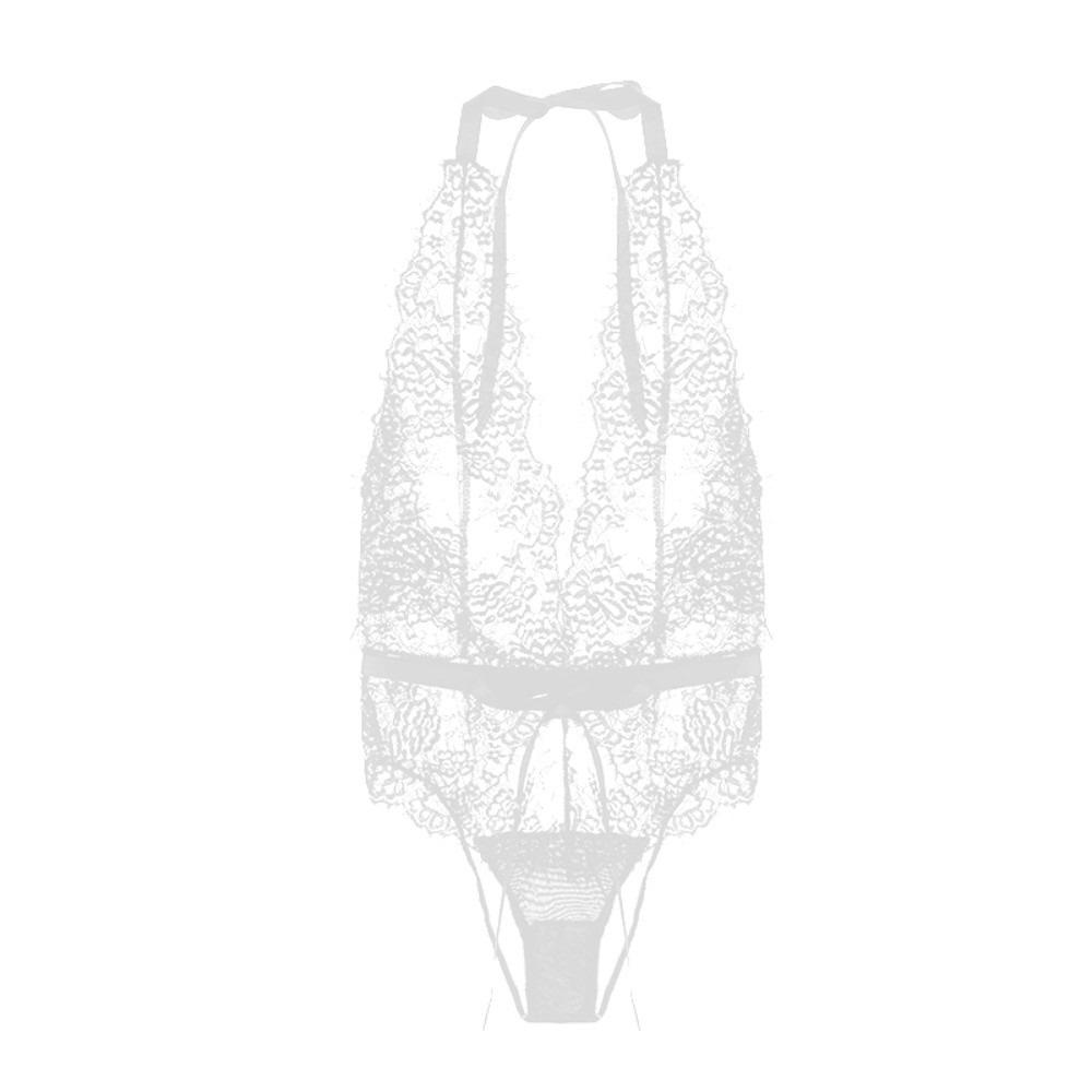 Backless See-Through Underwear Transparent Deep V Nightwear Lingerie Lace Bodysuit  Ladies