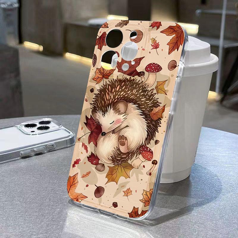Autumn Cute Hedgehog Design Clear Phone Case For Samsung Galaxy S25 S24 Ultra S23 FE S22 Plus A16 A36 A56 A55 A54 A53 A35 Cover