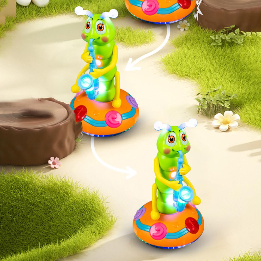 Electric Caterpillar Saxophone Toys with Music and Light Automatic Obstacle Avoidance Dancing Toy Birthday Gifts for Boys Girls