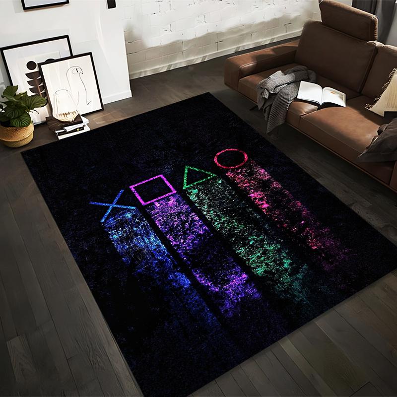

Gaming Symbols Carpet with Playful Neon Design on Black Background Suitable for use as an anti-slip for living room bedroom sofas 40x60cm( 15x23in )