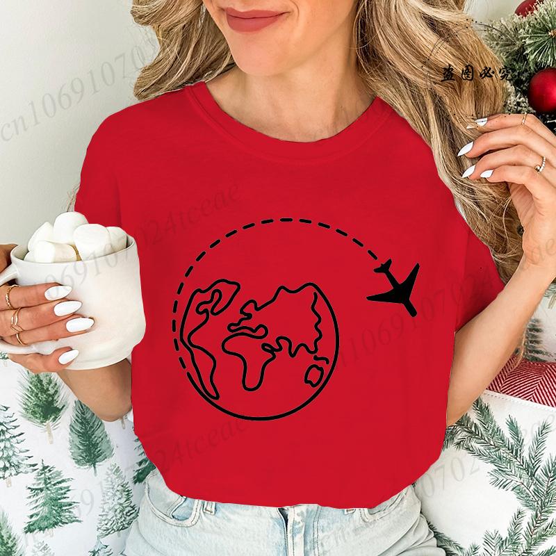 Global Traveling Travel Around The World T-Shirts for Women, Funny Airplane Tops Tees,trip Graphic Women's Men Tee Top Clothing