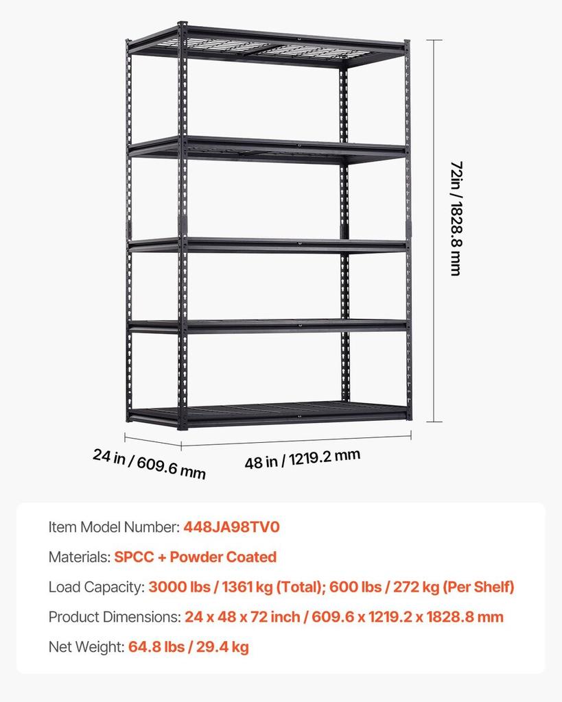 Storage Shelves 5 Tier Adjustable Heavy Duty Garage Shelving Unit 3000 lbs
