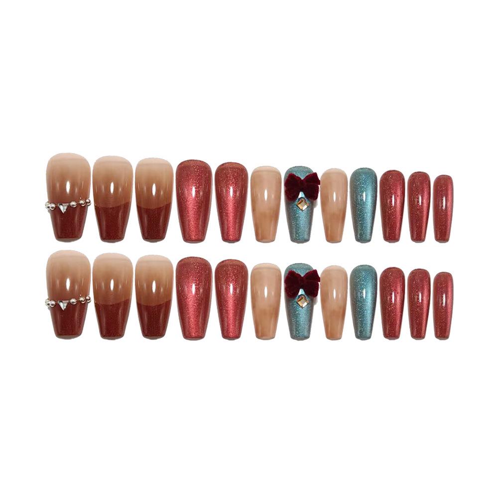 3D Butterfly Caramel Gradient Red Glitter Ballet Style Cat Eye Nail Tips
