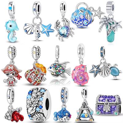 Schatzkiste Meeresoktopus Krabbe Piratenperlen Anhänger Kupfer Original Passform Armband Damen Accessoires Schmuck DIY Geschenk
