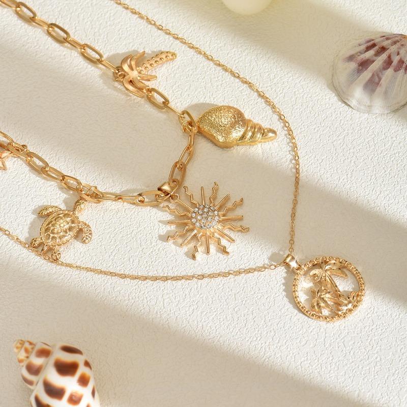 Seaside accessories starfish shell necklace light luxury niche sun pendant stacked collarbone chain woman