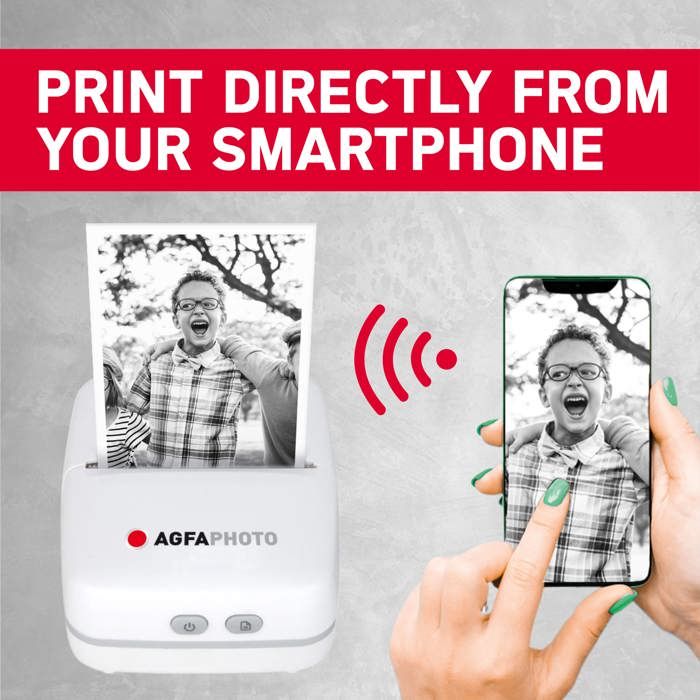 Agfa photo realipix pocket p – imprimante photo thermique sans encre portable - impression noir et blanc - bluetooth - blanc