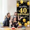 Happy 40th Birthday Decorations for Men & Women, Black Gold 40th Birthday Banner Backdrop, 40 Years Old Party Decor, Fabric Photo Props Yard Sign